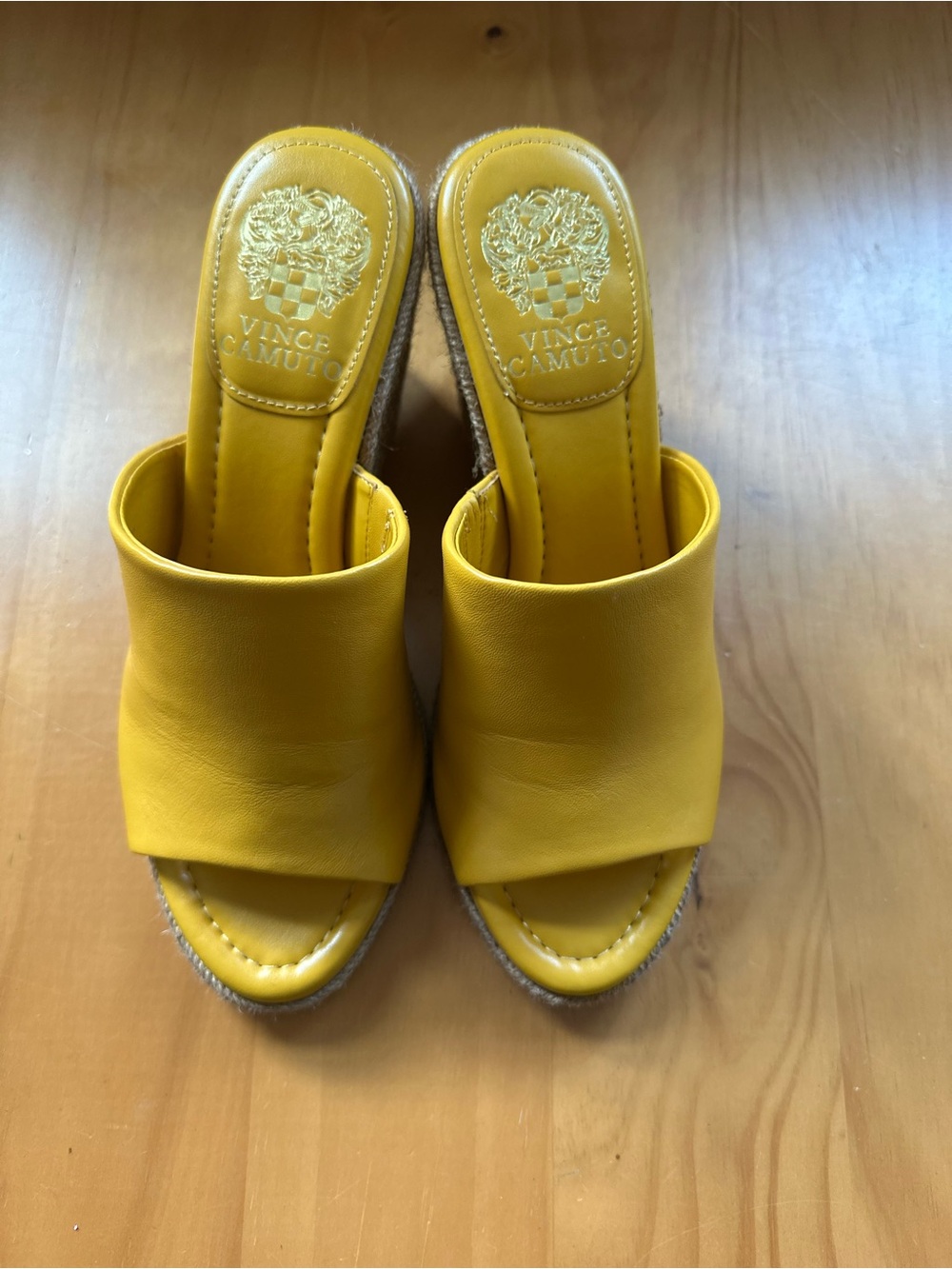 Vince Camuto Yellow Leather Slide Wedge Mules